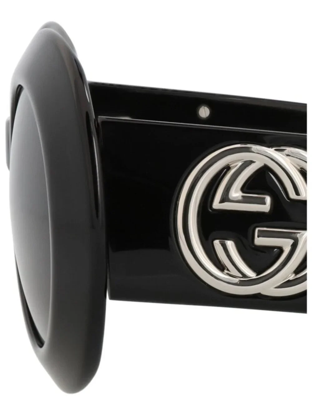 New Gucci Women's Sunglasses Round Oval Recycled Acetate Frame Black Black Grey